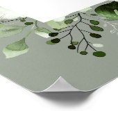 Sage Groene Botanische Bloemen Huwelijk Welkom Tek Poster (Hoek)