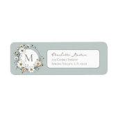 Sage Groene Botanische Boho Monogram Retouradres Etiket (Voorkant)