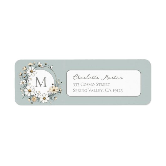Sage Groene Botanische Boho Monogram Retouradres Etiket (Voorkant)