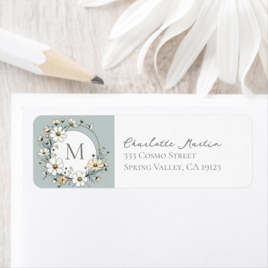 Sage Groene Botanische Boho Monogram Retouradres Etiket (Insitu)