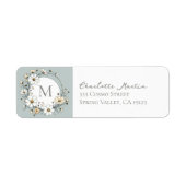 Sage Groene Botanische Boho Monogram Retouradres Etiket (Voorkant)