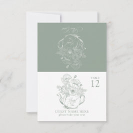  Sage Groene Botanische Bruidsthee Place Card RSVP Kaartje