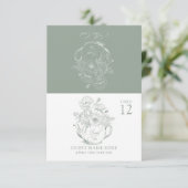  Sage Groene Botanische Bruidsthee Place Card RSVP Kaartje (Staand voorkant)