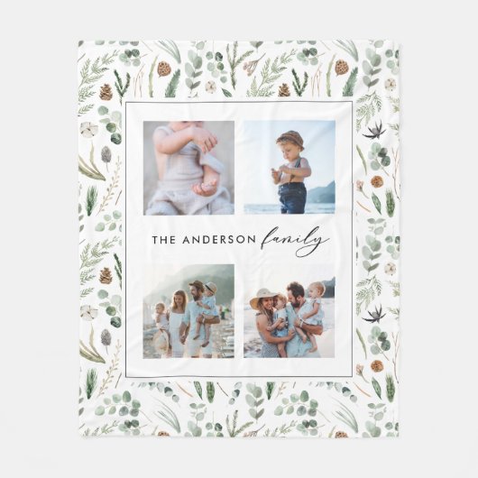 Sage groene botanische elegante moderne familie 4 fleece deken (Voorkant)