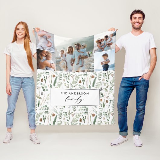 Sage groene botanische elegante moderne familie 5  fleece deken (In situ)