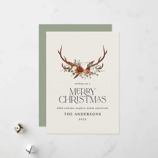 Sage groene botanische elegante vlek florale feestdagenkaart (Voorkant / Achterkant in situ)
