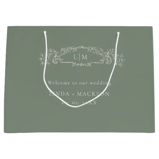 Sage Groene botanische kam monogram bruiloft Groot Cadeauzakje (Voorkant)