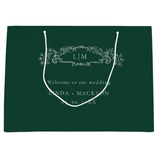 Sage Groene botanische kam monogram bruiloft Groot Cadeauzakje (Voorkant)