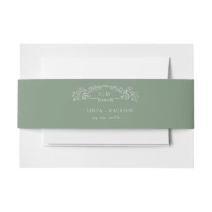 Sage Groene botanische kam monogram bruiloft Uitnodigingen Wikkel