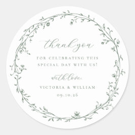 Sage Groene Botanische krans Trouwgunst Ronde Sticker