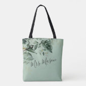 Sage Groene botanische loof gepersonaliseerde brui Tote Bag (Achterkant)