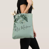 Sage Groene botanische loof gepersonaliseerde brui Tote Bag (Dichtbij)