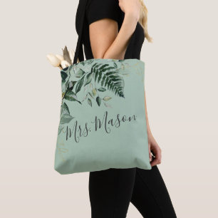 Sage Groene botanische loof gepersonaliseerde brui Tote Bag
