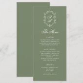 Sage Groene Botanische Monogram Kreeft Huwelijk Menu (Voorkant / Achterkant)