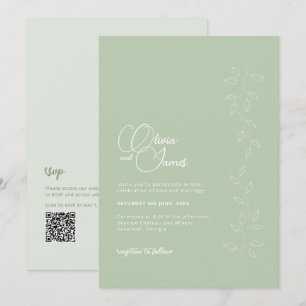 Sage Groene Botanische QR Code Bruiloft Uitnodigin Kaart