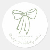 Sage Groene  Bow Bruiloft Favor Sticker (Voorkant)