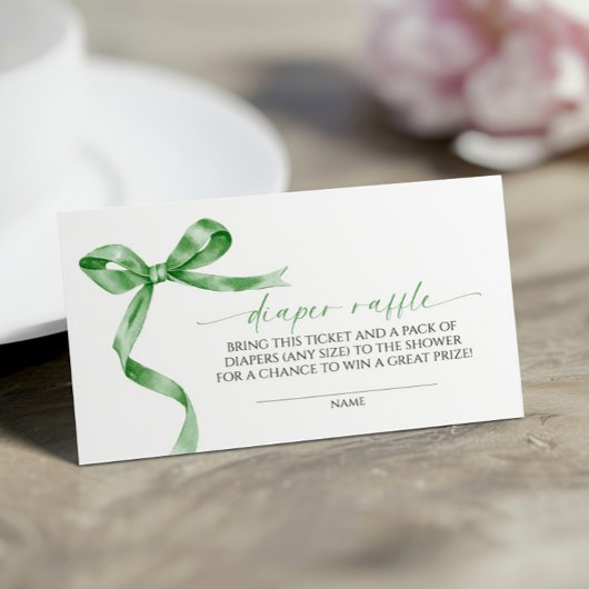 Sage Groene Bow Luier Raffle Informatiekaartje