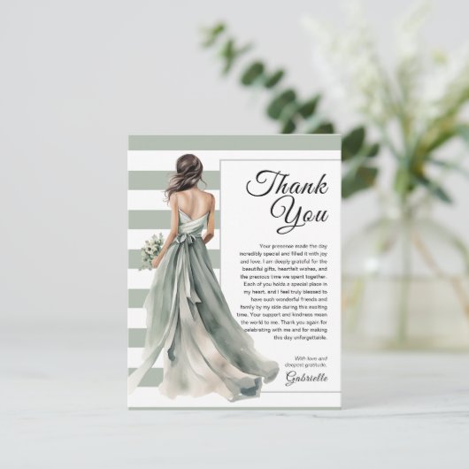 Sage Groene Bruid Strepen Polka Dot Vrijgezellenfe Bedankkaart (Staand voorkant)