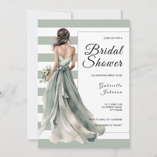 Sage Groene Bruid Strepen Polka Dot Vrijgezellenfe Kaart (Voorkant)