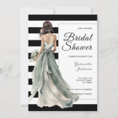 Sage Groene Bruid Zwart Wit Strepen Vrijgezellenfe Kaart (Voorkant)