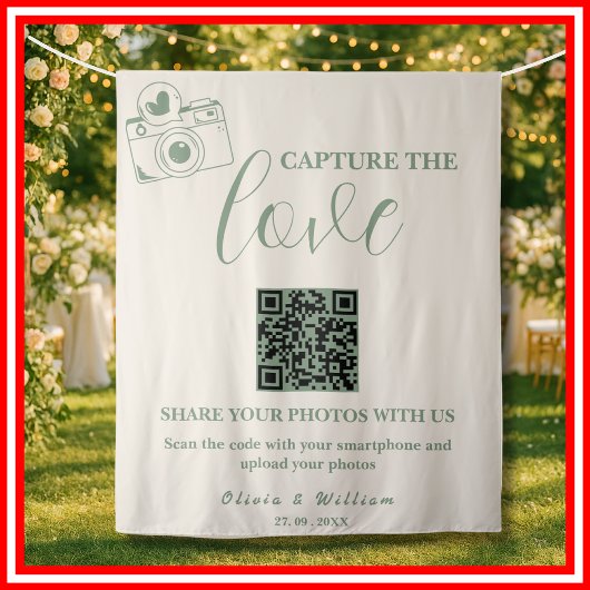 Sage Groene Bruiloft | Capture The Love QR Code Wandkleed