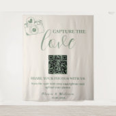 Sage Groene Bruiloft | Capture The Love QR Code Wandkleed (Voorkant)