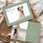 Sage Groene Bruiloft Dank u Foto Minimalist Bedankkaart<br><div class="desc">Onze minimalistische bruiloft dank u foto eenvoudige kaart is de belichaming van elegantie en dankbaarheid. Met een strak, ingetogen ontwerp en ruimte voor uw favoriete trouwfoto, is het de perfecte manier om uw bedankt aan geliefden uit te drukken. Personaliseer met uw boodschap en stuur een oprechte blijk van waardering die...</div>