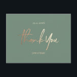 Sage Groene Bruiloft Dank u Kaarten Elegant Script<br><div class="desc">Dank u Custom Sage Green biologische Bruiloften Kaart zonder foto's. Bruiloft Dank u Kaarten,  Elegant Modern Calligrafie Script tekst Briefkaarten in faux brons metallic folie.</div>