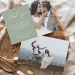 Sage Groene Bruiloft Dank u Kaarten Flyer<br><div class="desc">Budget Wedding Dank u Kaarten die een foto op de voor- en achterkant hebben. Dank u kaarten bevat een moderne hand geschreven kromme manuscripttypografie die elegant,  eenvoudig en modern zijn om na u de dag van de bruiloft te gebruiken.</div>