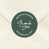 Sage Groene Bruiloft Dank u Kalligrafie Favor Ronde Sticker