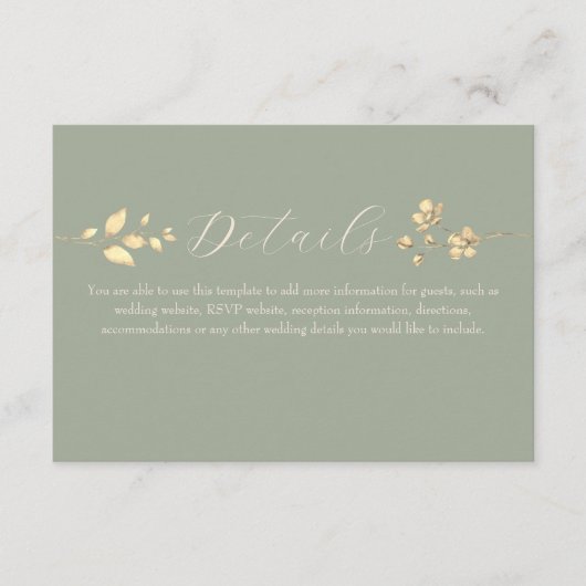 Sage Groene Bruiloft Details Kaart (Voorkant)