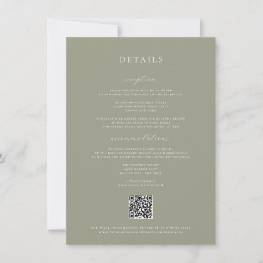 Sage Groene Bruiloft Details Kaart (Voorkant)
