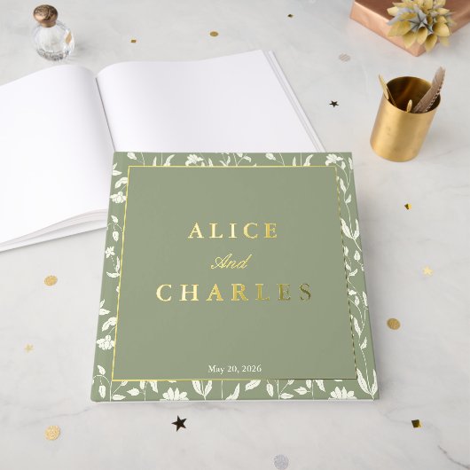 Sage groene bruiloft gastenboek (Voorkant open)