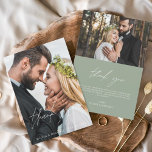 Sage Groene Bruiloft Handgeschreven Dank u 2 Foto' Bedankkaart<br><div class="desc">Bruiloft Handgeschreven Dank u Kaarten die een foto op de voor- en achterkant hebben. De Herfst-,  herfst-,  lente-,  zomer- en winterbedankkaarten bevatten een met de hand geletterde cursieve scripttypografie die elegant,  eenvoudig en modern zijn om te gebruiken nadat u een minimalistisch eenvoudig huwelijksdagfeest hebt gevierd.</div>