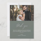 Sage Groene Bruiloft Handgeschreven Dank u 2 Foto' Bedankkaart (Achterkant)
