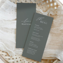 Sage Groene Bruiloft Menu met Gast Naam en Script