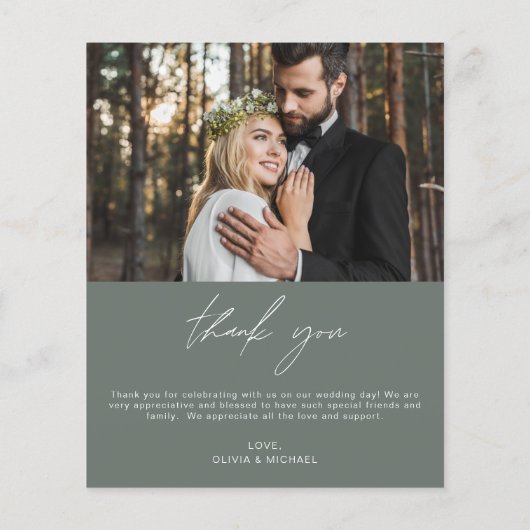 Sage Groene Bruiloft Minimalist Dank u Kaarten (Achterkant)