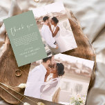 Sage Groene Bruiloft Minimalist Dank u Kaarten<br><div class="desc">Budget Wedding Dank u Kaarten die een foto op de voor- en achterkant hebben. Dank u kaarten bevat een moderne hand geschreven kromme manuscripttypografie die elegant,  eenvoudig en modern zijn om na u de dag van de bruiloft te gebruiken.</div>