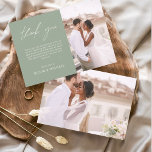 Sage Groene Bruiloft Minimalist Dank u Kaarten<br><div class="desc">Budget Wedding Dank u Kaarten die een foto op de voor- en achterkant hebben. Dank u kaarten bevat een moderne hand geschreven kromme manuscripttypografie die elegant,  eenvoudig en modern zijn om na u de dag van de bruiloft te gebruiken.</div>