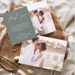 Sage Groene Bruiloft Minimalist Dank u Kaarten<br><div class="desc">Budget Wedding Dank u Kaarten die een foto op de voor- en achterkant hebben. Dank u kaarten bevat een moderne hand geschreven kromme manuscripttypografie die elegant,  eenvoudig en modern zijn om na u de dag van de bruiloft te gebruiken.</div>