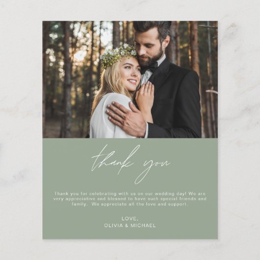 Sage Groene Bruiloft Minimalist Dank u Kaarten (Achterkant)