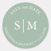Sage Groene Bruiloft Monogrammed Ronde Sticker (Voorkant)
