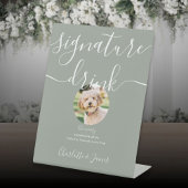 Sage Groene Bruiloft Pet Signature Drink Reclamebord Met Voetstuk