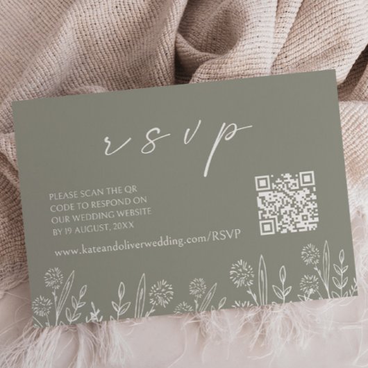 Sage Groene Bruiloft RSVP | QR-code behuizing Kaar Notitiekaartje