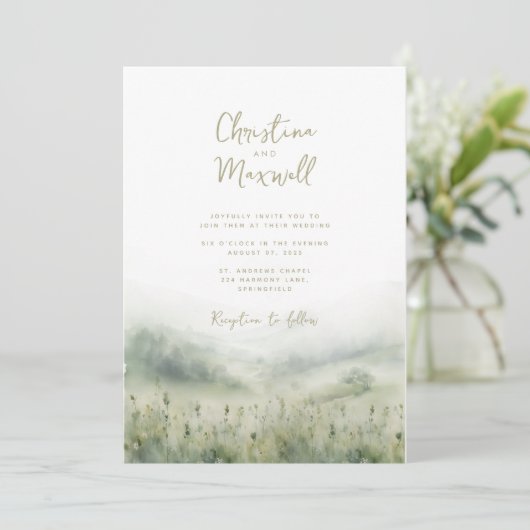 Sage groene bruiloft uitnodiging gepersonaliseerd  (Staand voorkant)