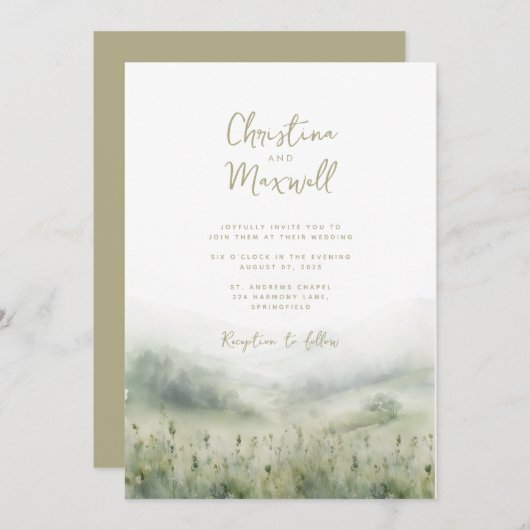 Sage groene bruiloft uitnodiging gepersonaliseerd  (Voorkant / Achterkant)