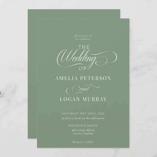 Sage Groene Bruiloft Uitnodigingen (Voorkant / Achterkant)