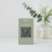 Sage Groene Bruiloft Website QR Code Foto RSVP Informatiekaartje (Staand voorkant)