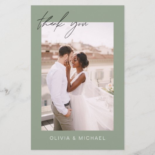Sage Groene Budget Bruiloft Foto Dank u Kaarten (Voorkant)