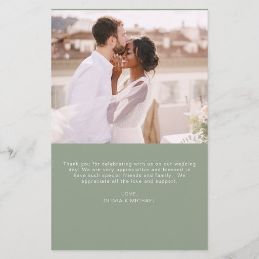 Sage Groene Budget Bruiloft Foto Dank u Kaarten (Achterkant)
